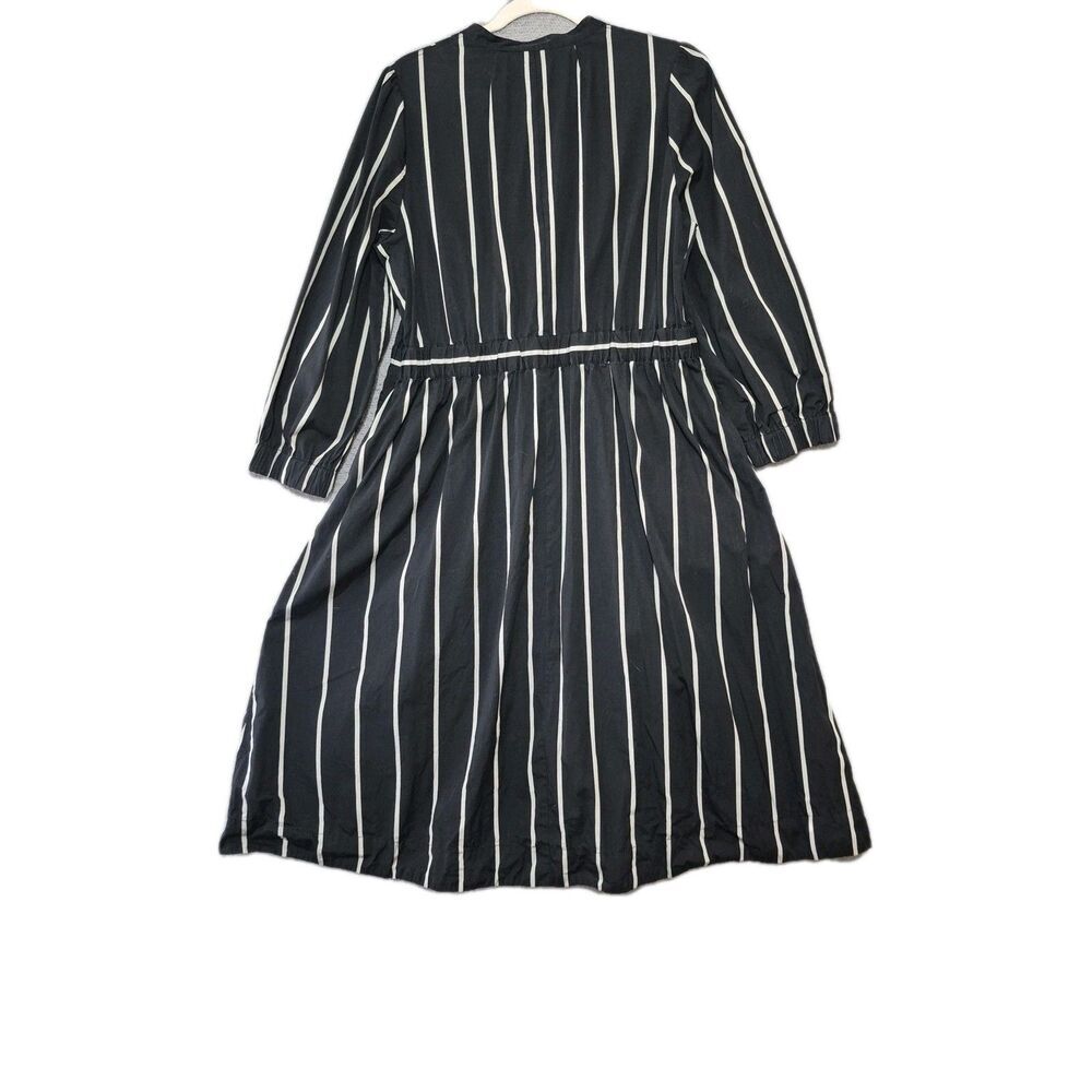 J.Crew Women's Black Stripe Cinched-Waist Cotton Poplin Midi Dress L - Picture 7 of 10